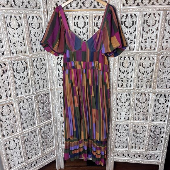 FARM Rio Dresses & Skirts - Farm Rio Painted Multicolor Stripes Tiered Maxi Dress L Patchwork Bohemian